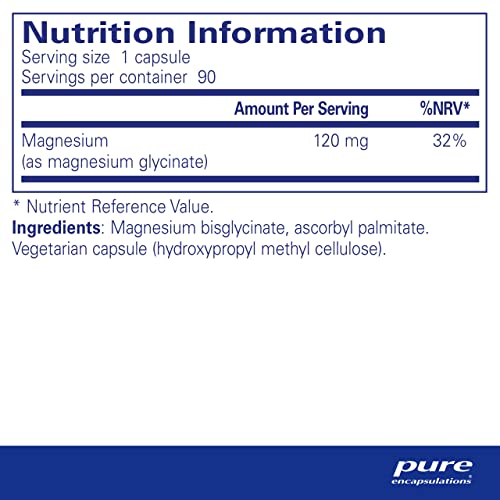 Pure Encapsulations - Magnesium (Glycinate) 120mg - Bioavailable Magnesium Chelate Tiredness and Fatigue Supplement