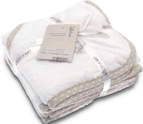 2 Super Soft White eLLi and Raff Baby Hooded Bath Time Towels made from Eco-Friendly Bamboo Fibres